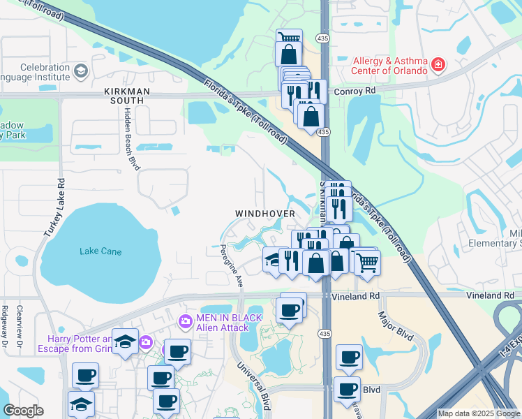 map of restaurants, bars, coffee shops, grocery stores, and more near 5086 Ernst Court in Orlando