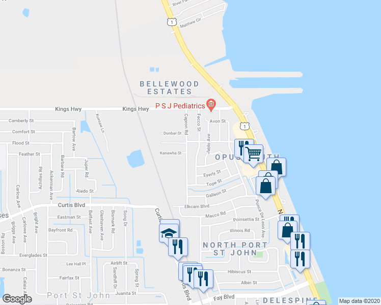 map of restaurants, bars, coffee shops, grocery stores, and more near 219 Capron Road in Cocoa