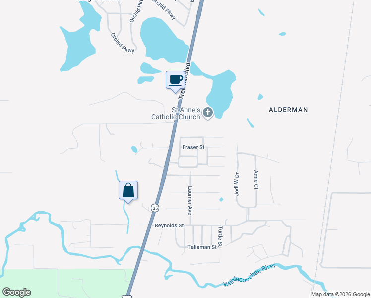 map of restaurants, bars, coffee shops, grocery stores, and more near 34895 Fraser Street in Dade City