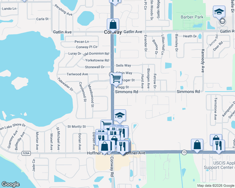 map of restaurants, bars, coffee shops, grocery stores, and more near 4416 Flagg Street in Orlando