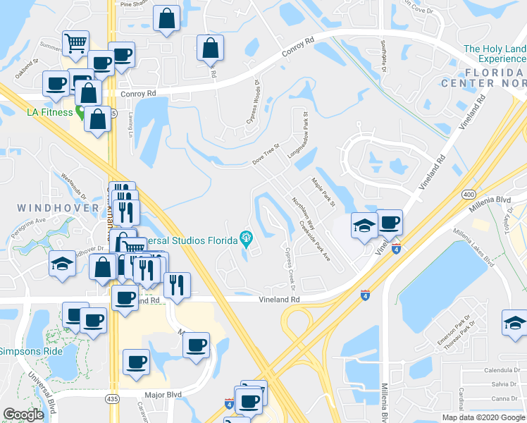 map of restaurants, bars, coffee shops, grocery stores, and more near 5111 Cypress Creek Drive in Orlando