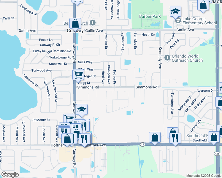 map of restaurants, bars, coffee shops, grocery stores, and more near 4521 Blonigen Avenue in Orlando