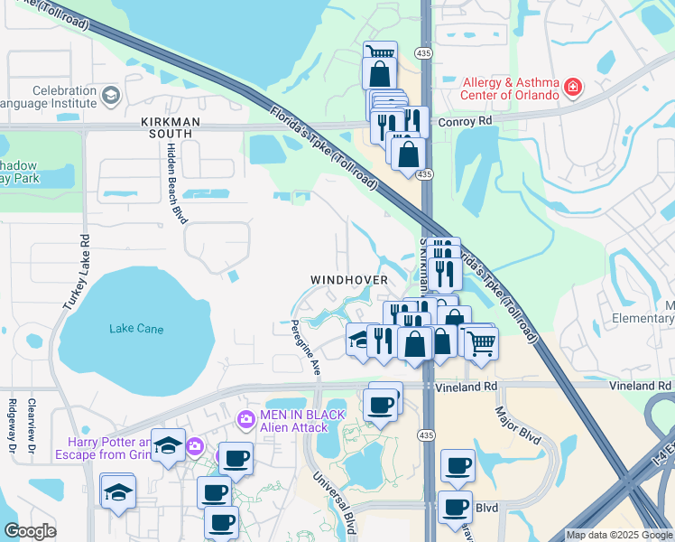map of restaurants, bars, coffee shops, grocery stores, and more near 7083 Ernst Court in Orlando