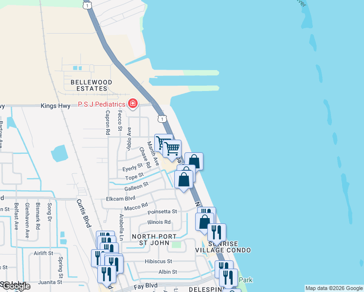 map of restaurants, bars, coffee shops, grocery stores, and more near 7330 U.S. 1 in Cocoa