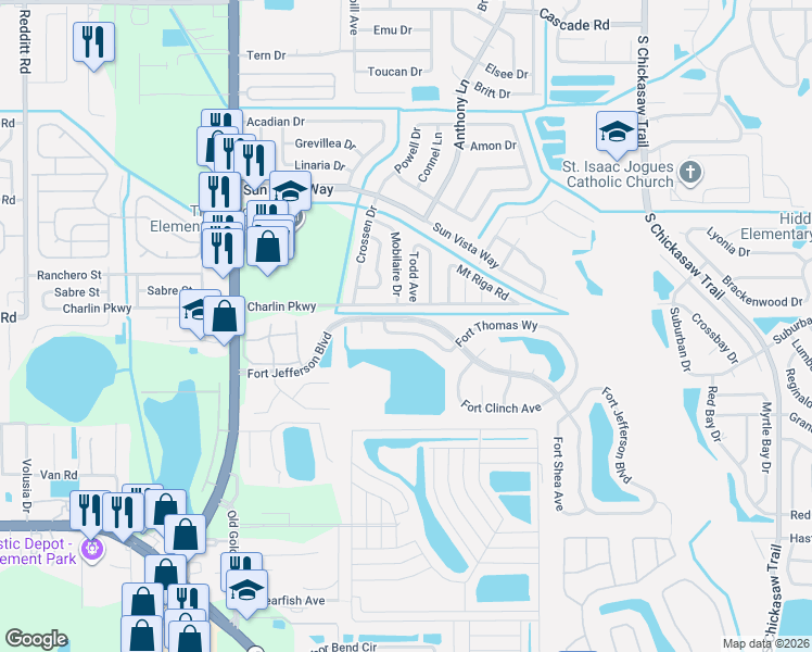 map of restaurants, bars, coffee shops, grocery stores, and more near 8101 Fort Jefferson Boulevard in Orlando