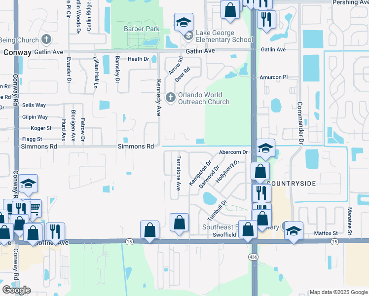map of restaurants, bars, coffee shops, grocery stores, and more near 5428 Conway Oaks Court in Orlando