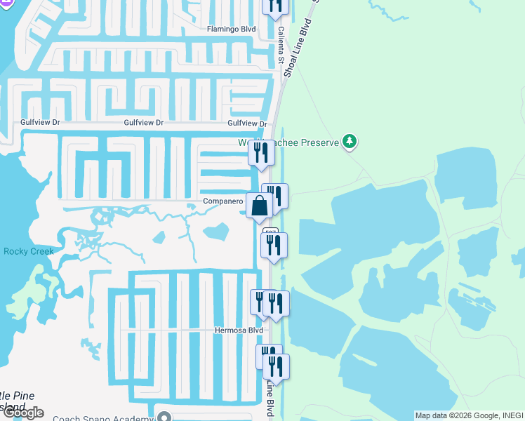 map of restaurants, bars, coffee shops, grocery stores, and more near 3964 Companero Entra in Hernando Beach