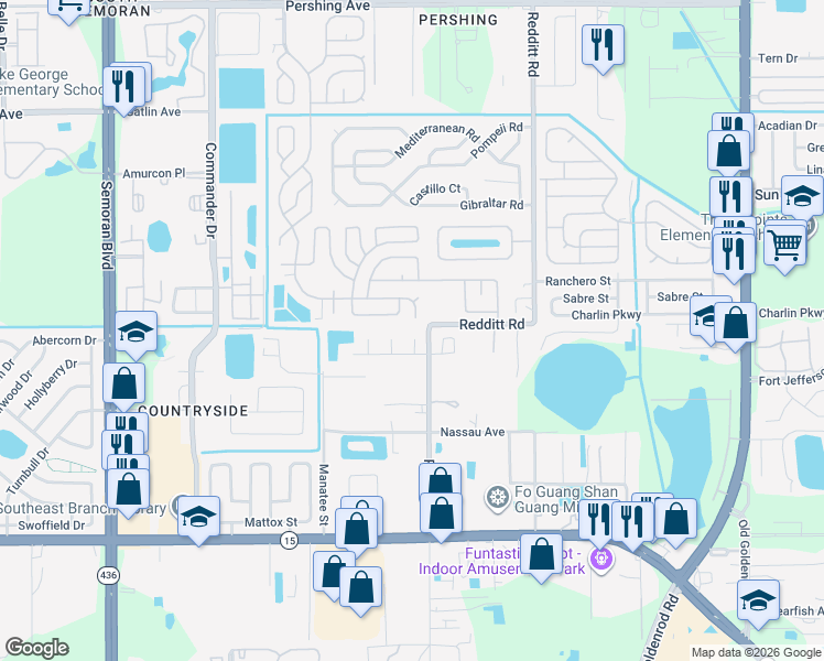 map of restaurants, bars, coffee shops, grocery stores, and more near 3500 Millpool Court in Orlando