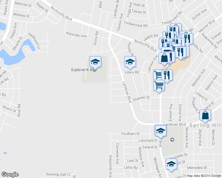 map of restaurants, bars, coffee shops, grocery stores, and more near 4014 Jason Road in Spring Hill