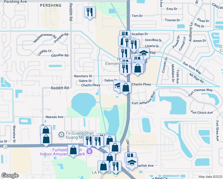 map of restaurants, bars, coffee shops, grocery stores, and more near 4107 Hampshire Village Court in Orlando