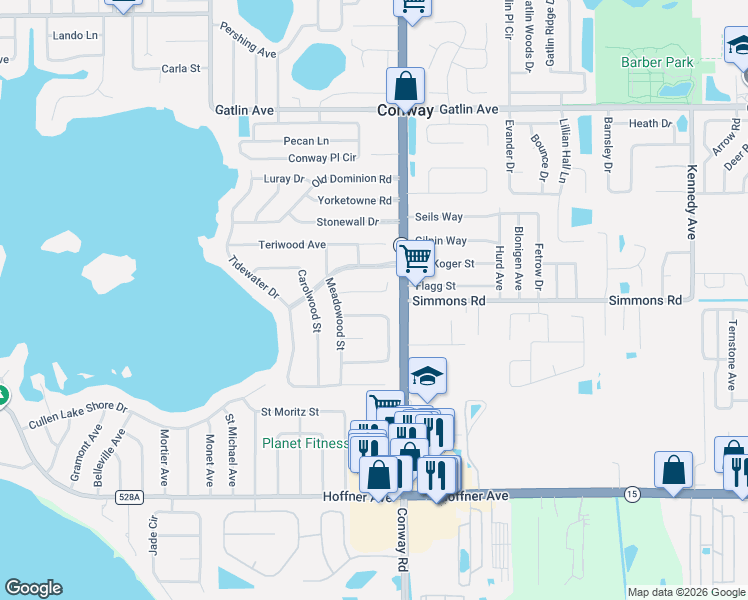 map of restaurants, bars, coffee shops, grocery stores, and more near 4130 Floralwood Court in Orlando