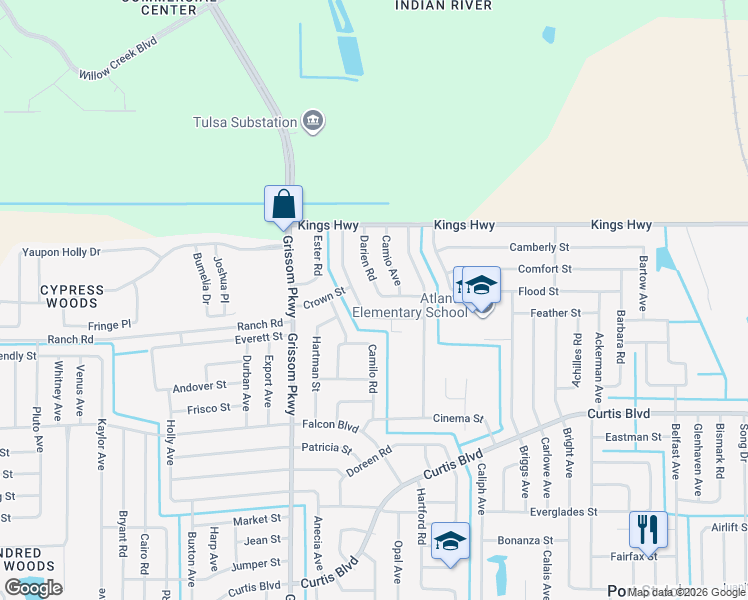 map of restaurants, bars, coffee shops, grocery stores, and more near 7375 Darien Road in Cocoa