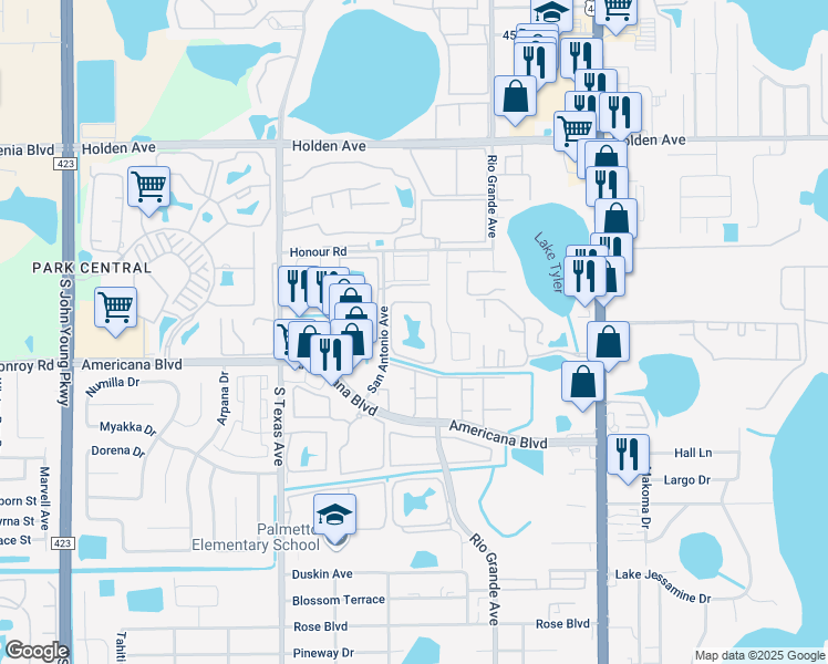 map of restaurants, bars, coffee shops, grocery stores, and more near 1948 Lake Fountain Drive in Orlando