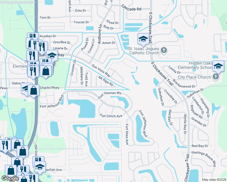 map of restaurants, bars, coffee shops, grocery stores, and more near 8387 Fort Thomas Way in Orlando