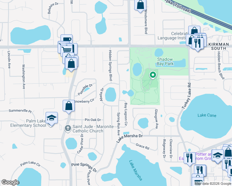 map of restaurants, bars, coffee shops, grocery stores, and more near 5238 Spring Run Avenue in Orlando