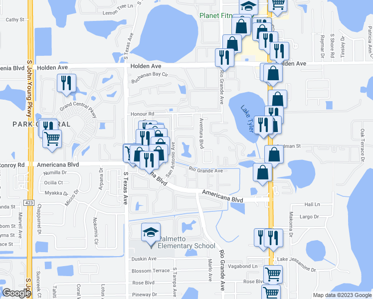 map of restaurants, bars, coffee shops, grocery stores, and more near 1948 Lake Fountain Drive in Orlando