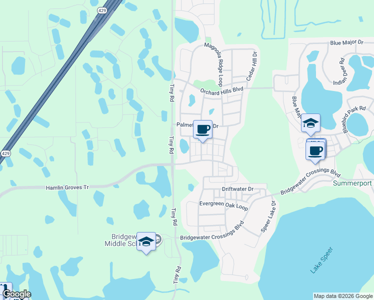 map of restaurants, bars, coffee shops, grocery stores, and more near 5536 Myrtle Pine Lane in Winter Garden