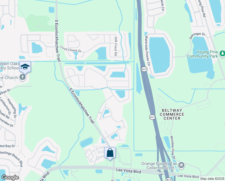 map of restaurants, bars, coffee shops, grocery stores, and more near 10106 Bennington Chase Drive in Orlando