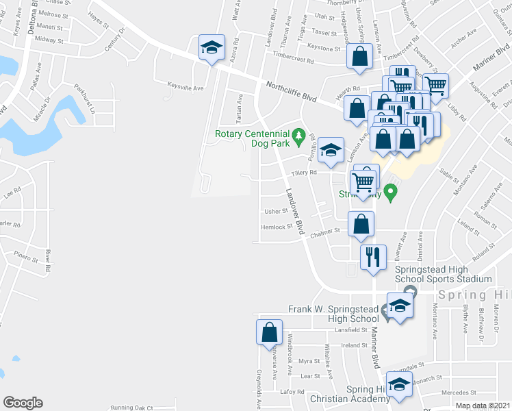 map of restaurants, bars, coffee shops, grocery stores, and more near 4027 Jason Road in Spring Hill