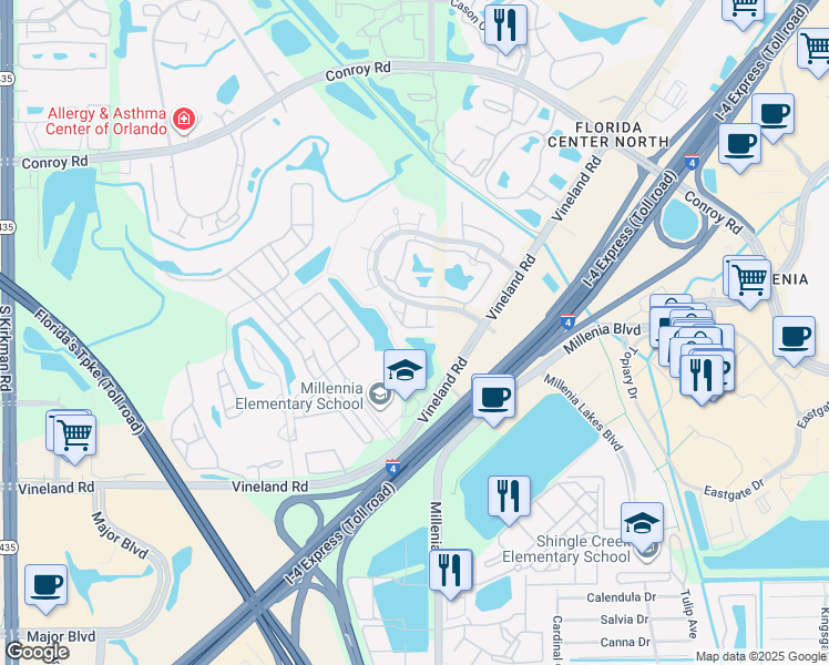 map of restaurants, bars, coffee shops, grocery stores, and more near 4913 Walden Circle in Orlando