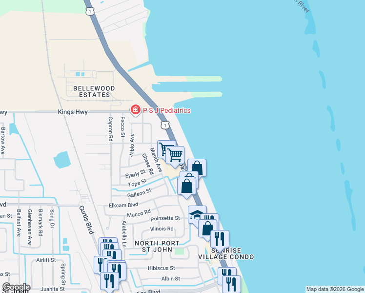 map of restaurants, bars, coffee shops, grocery stores, and more near 7430 U.S. 1 in Cocoa