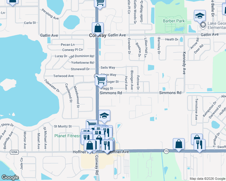 map of restaurants, bars, coffee shops, grocery stores, and more near 4506 Flagg St in Orlando
