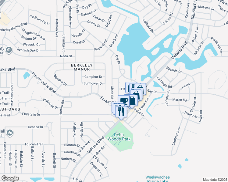 map of restaurants, bars, coffee shops, grocery stores, and more near 4128 Glade Road in Spring Hill