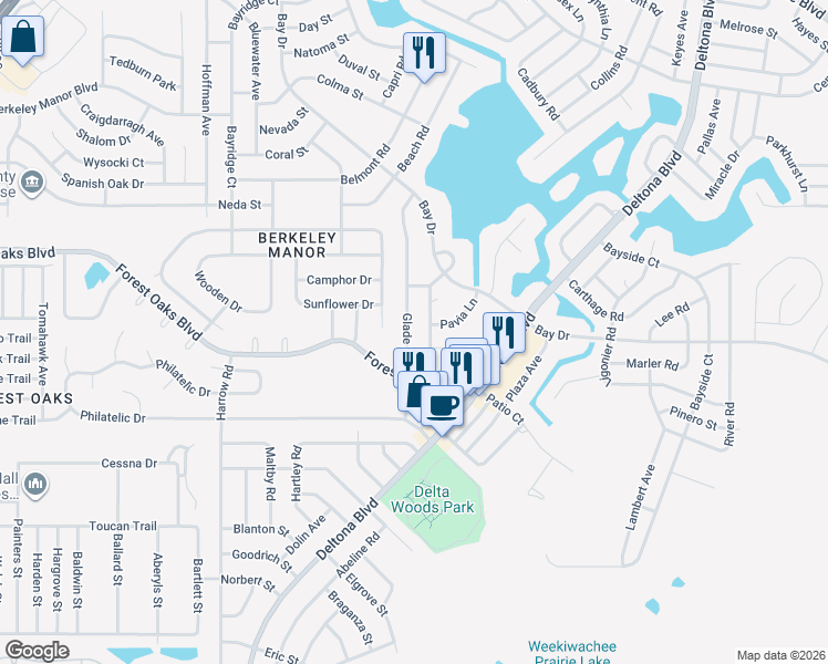 map of restaurants, bars, coffee shops, grocery stores, and more near 4124 Glade Road in Spring Hill