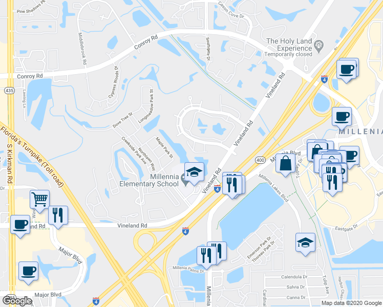 map of restaurants, bars, coffee shops, grocery stores, and more near 4855 Walden Circle in Orlando