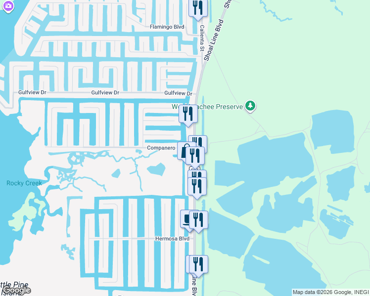 map of restaurants, bars, coffee shops, grocery stores, and more near 3964 Companero Entra in Hernando Beach