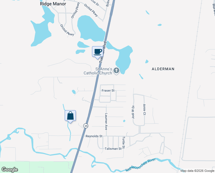 map of restaurants, bars, coffee shops, grocery stores, and more near 34928 Hawkiowa Road in Dade City