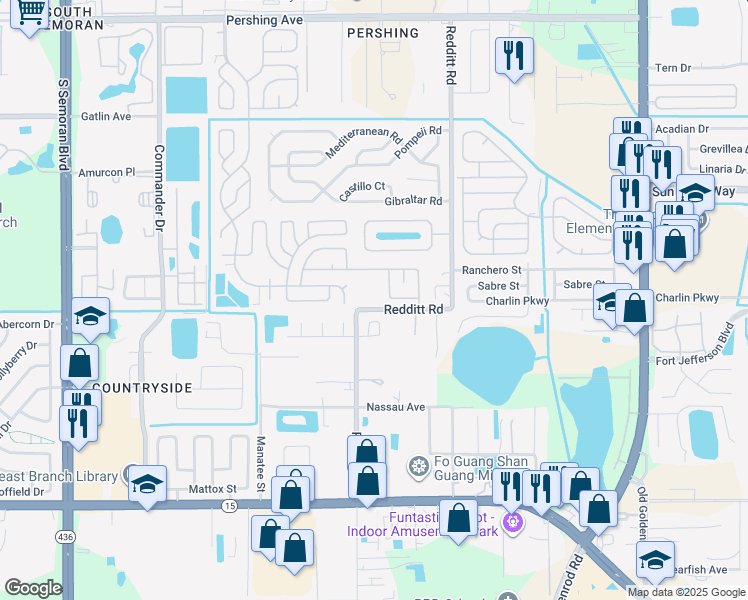 map of restaurants, bars, coffee shops, grocery stores, and more near 6823 Redditt Road in Orlando