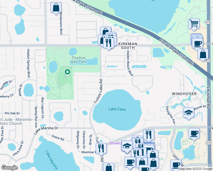 map of restaurants, bars, coffee shops, grocery stores, and more near 6714 Nina Rosa Drive in Orlando