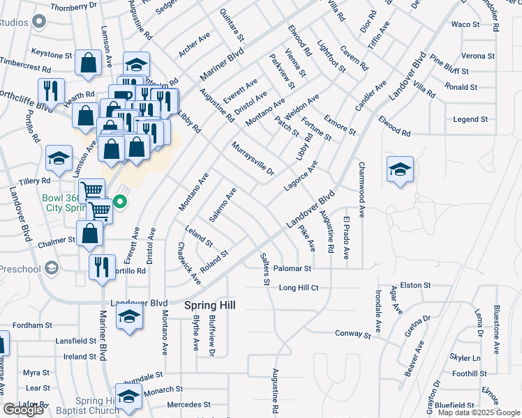 map of restaurants, bars, coffee shops, grocery stores, and more near 11352 Pickford Street in Spring Hill