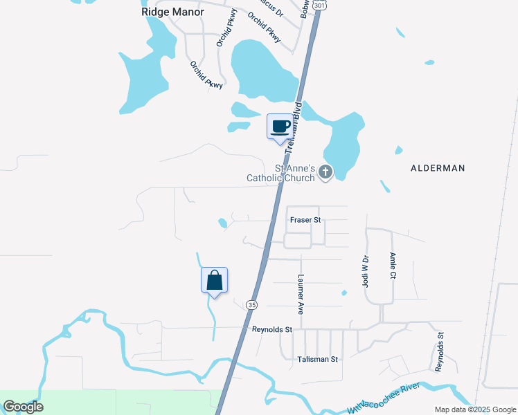 map of restaurants, bars, coffee shops, grocery stores, and more near 3511 Treiman Boulevard in Dade City