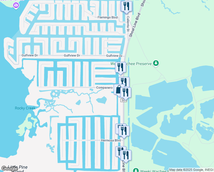 map of restaurants, bars, coffee shops, grocery stores, and more near 4039 Companero Entra in Hernando Beach