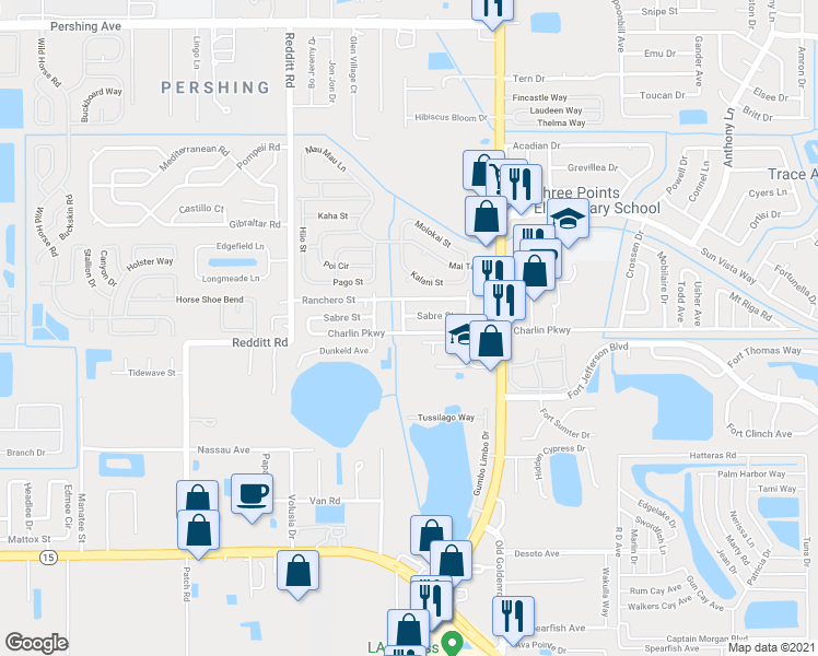 map of restaurants, bars, coffee shops, grocery stores, and more near 7514 Charlin Parkway in Orlando
