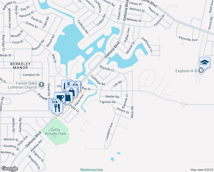 map of restaurants, bars, coffee shops, grocery stores, and more near 4222 Lee Road in Spring Hill