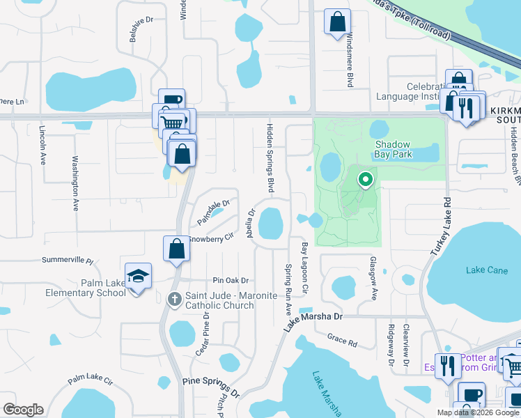 map of restaurants, bars, coffee shops, grocery stores, and more near 5238 Spring Run Avenue in Orlando