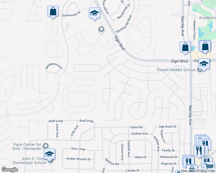 map of restaurants, bars, coffee shops, grocery stores, and more near 4046 Hanging Moss Loop in Brooksville