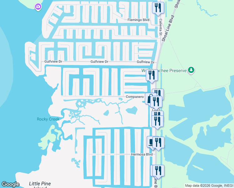 map of restaurants, bars, coffee shops, grocery stores, and more near 3449 Companero Entra in Hernando Beach