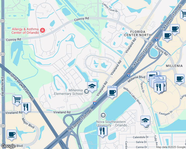 map of restaurants, bars, coffee shops, grocery stores, and more near 4891 Walden Circle in Orlando