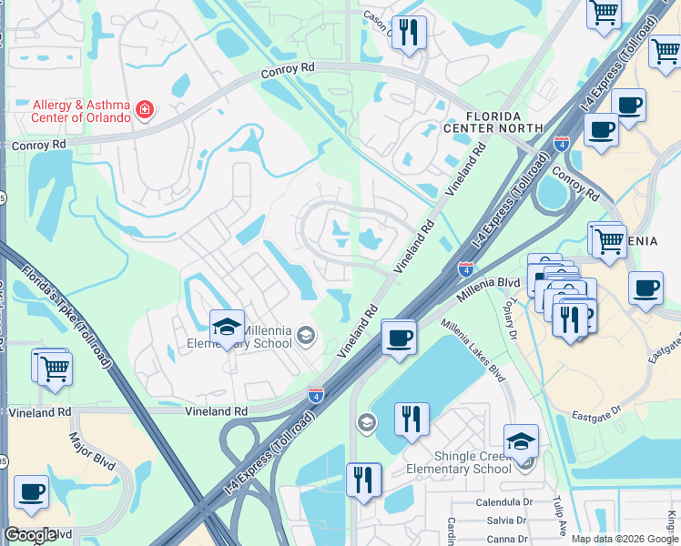 map of restaurants, bars, coffee shops, grocery stores, and more near 4913 Walden Circle in Orlando