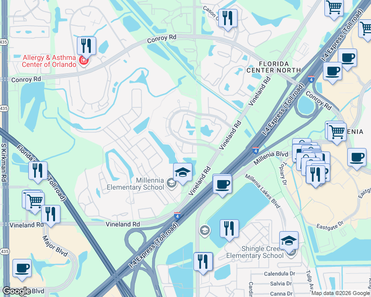 map of restaurants, bars, coffee shops, grocery stores, and more near 4891 Walden Circle in Orlando
