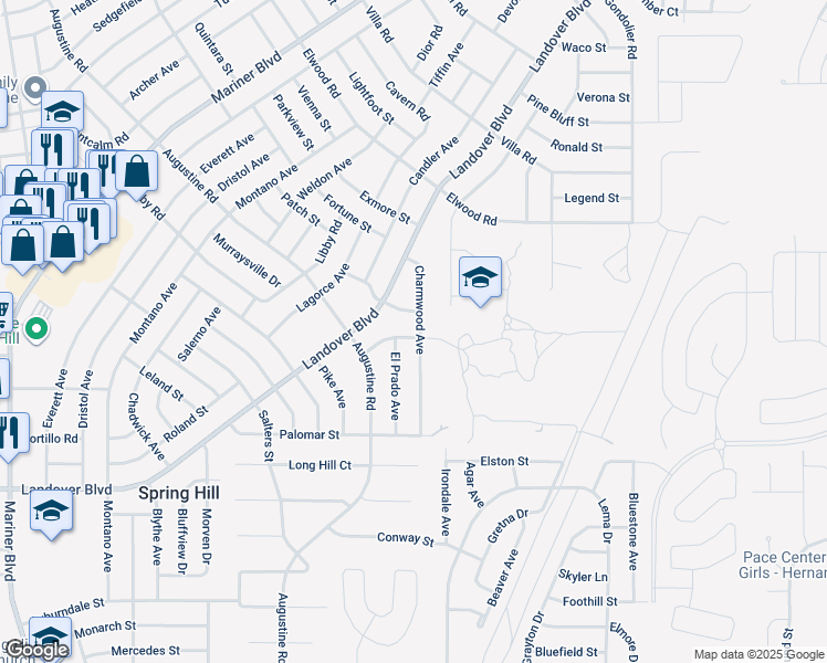 map of restaurants, bars, coffee shops, grocery stores, and more near 12025 Viking Street in Spring Hill