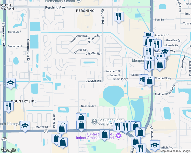 map of restaurants, bars, coffee shops, grocery stores, and more near 6881 Redditt Road in Orlando