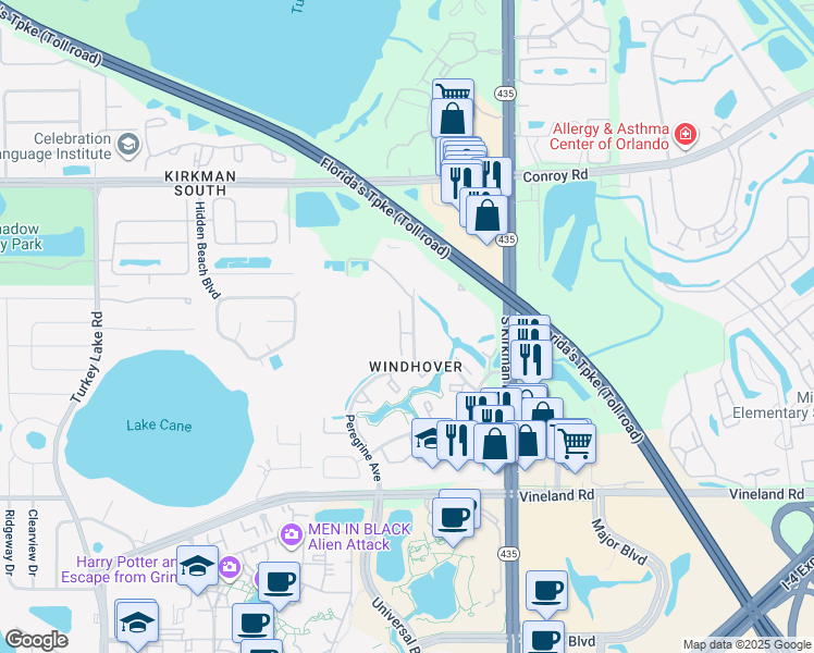 map of restaurants, bars, coffee shops, grocery stores, and more near 5086 Ernst Court in Orlando