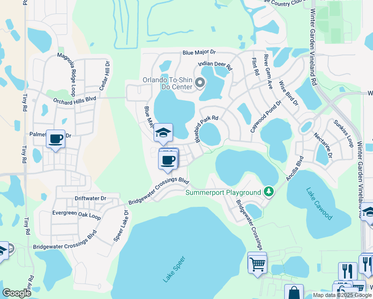 map of restaurants, bars, coffee shops, grocery stores, and more near 14231 Sonco Avenue in Windermere