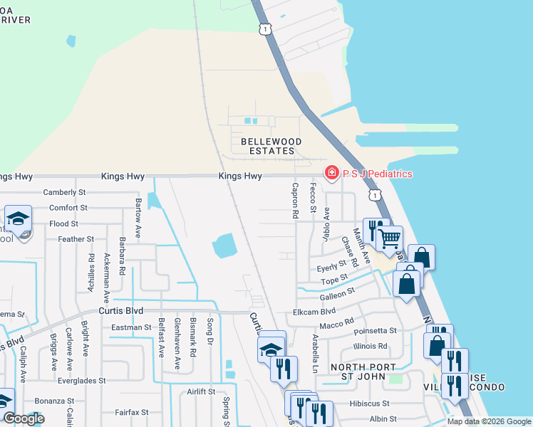 map of restaurants, bars, coffee shops, grocery stores, and more near 840 Dunbar Street in Cocoa