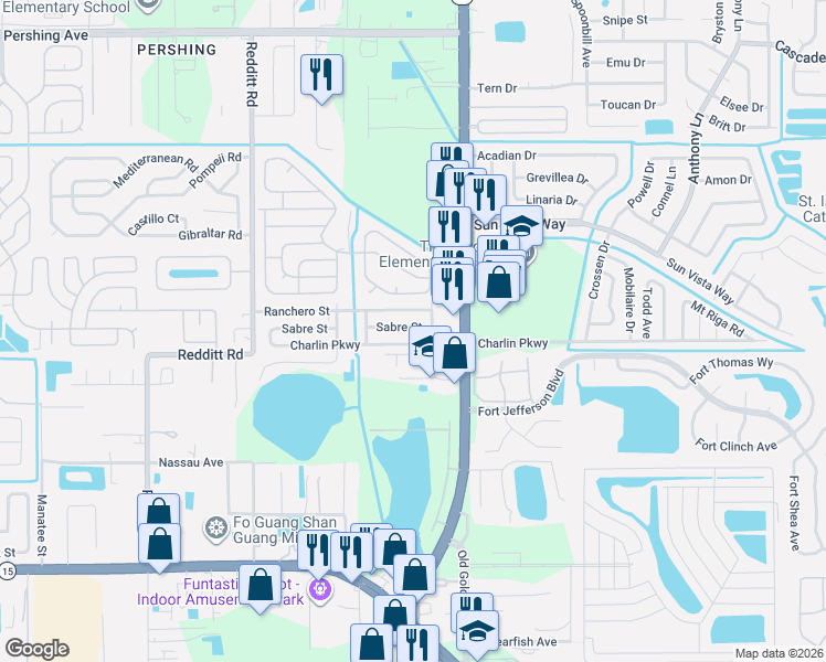 map of restaurants, bars, coffee shops, grocery stores, and more near 7533 Ranchero Street in Orlando